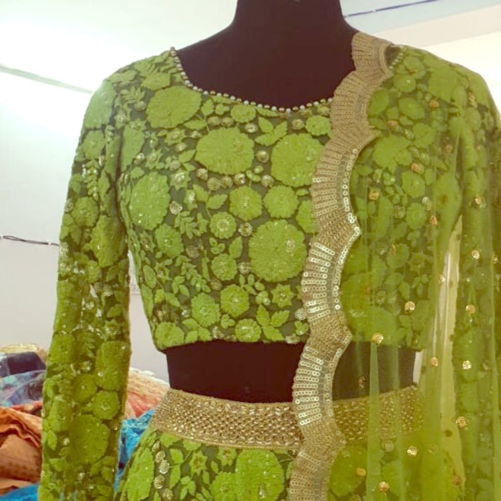 Used Moss Green Floral Embroidered Lehenga